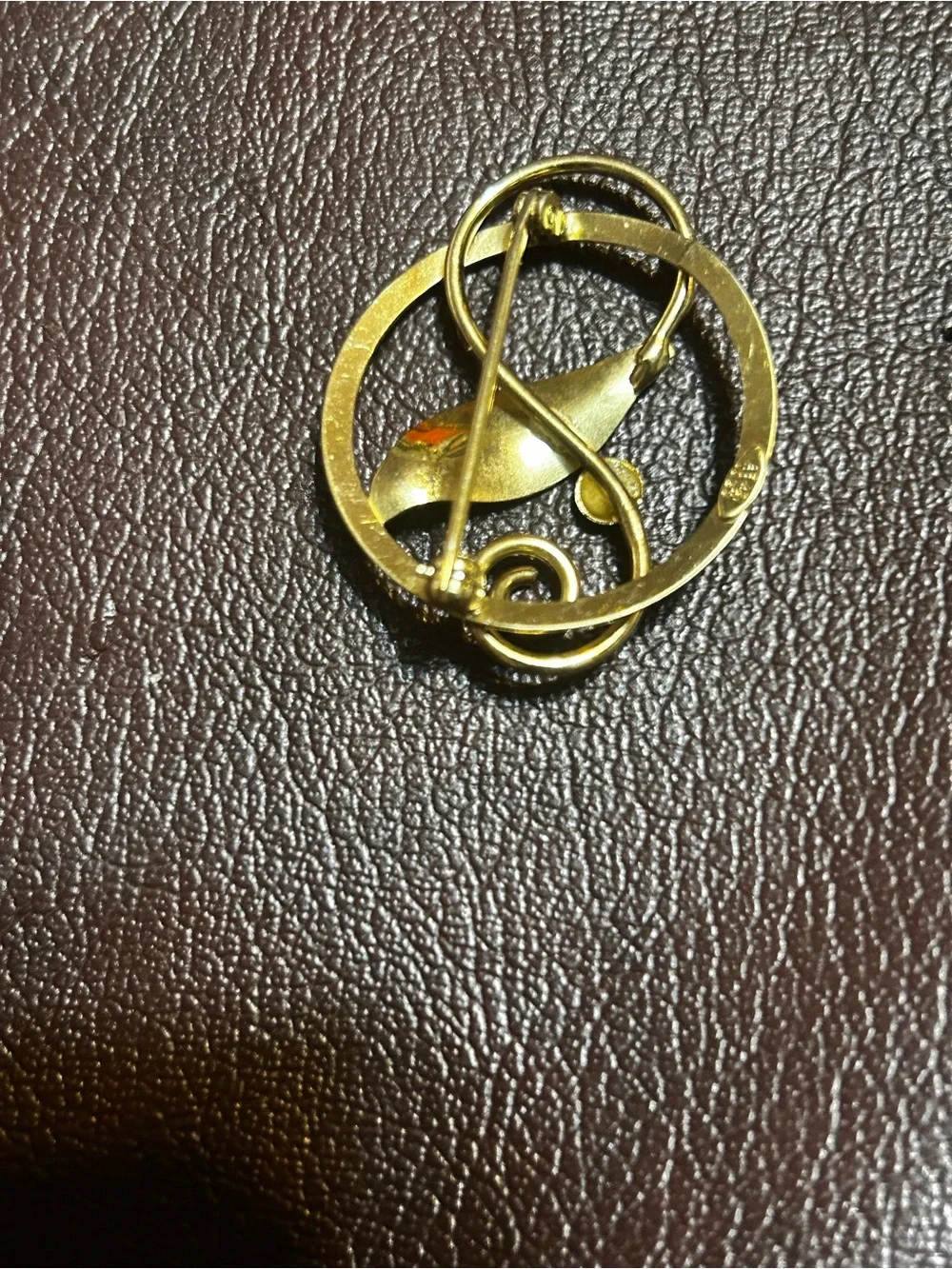 Gold Leaf Circle Brooch Pin - Women's Accessory 12k GF brooch